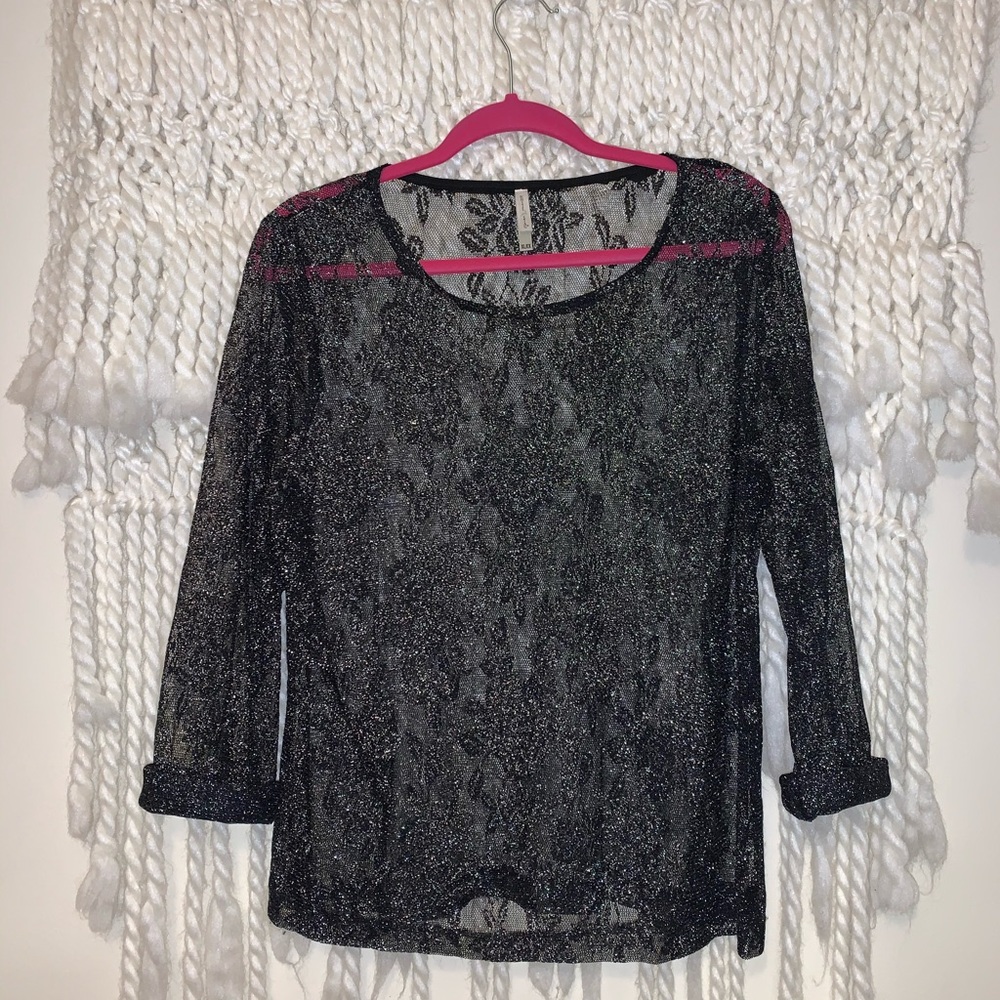 Shimmery, see-through long sleeve top